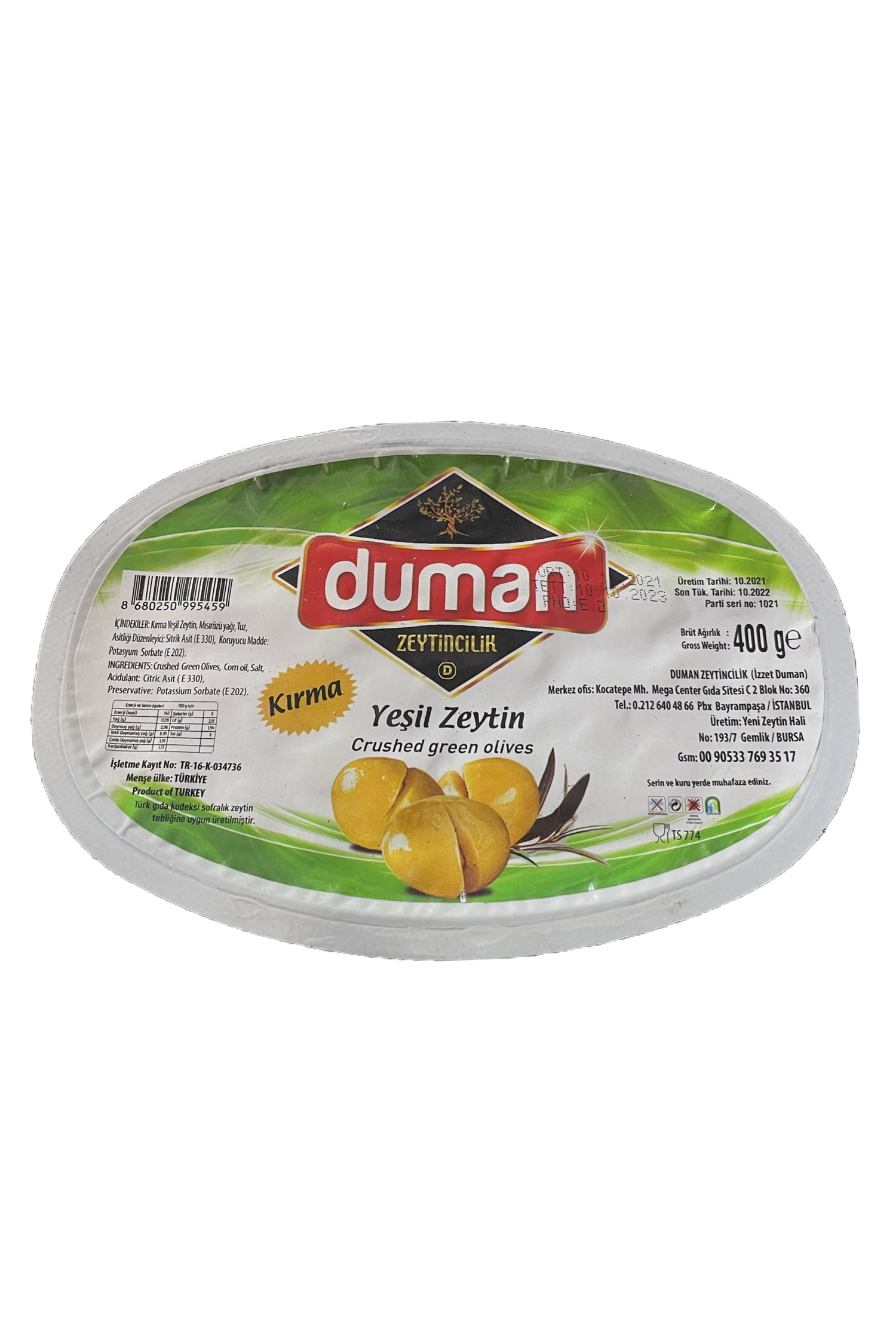 DUMAN GURME KIRMA YEŞİL ZEYTİN PAKET 400 GR