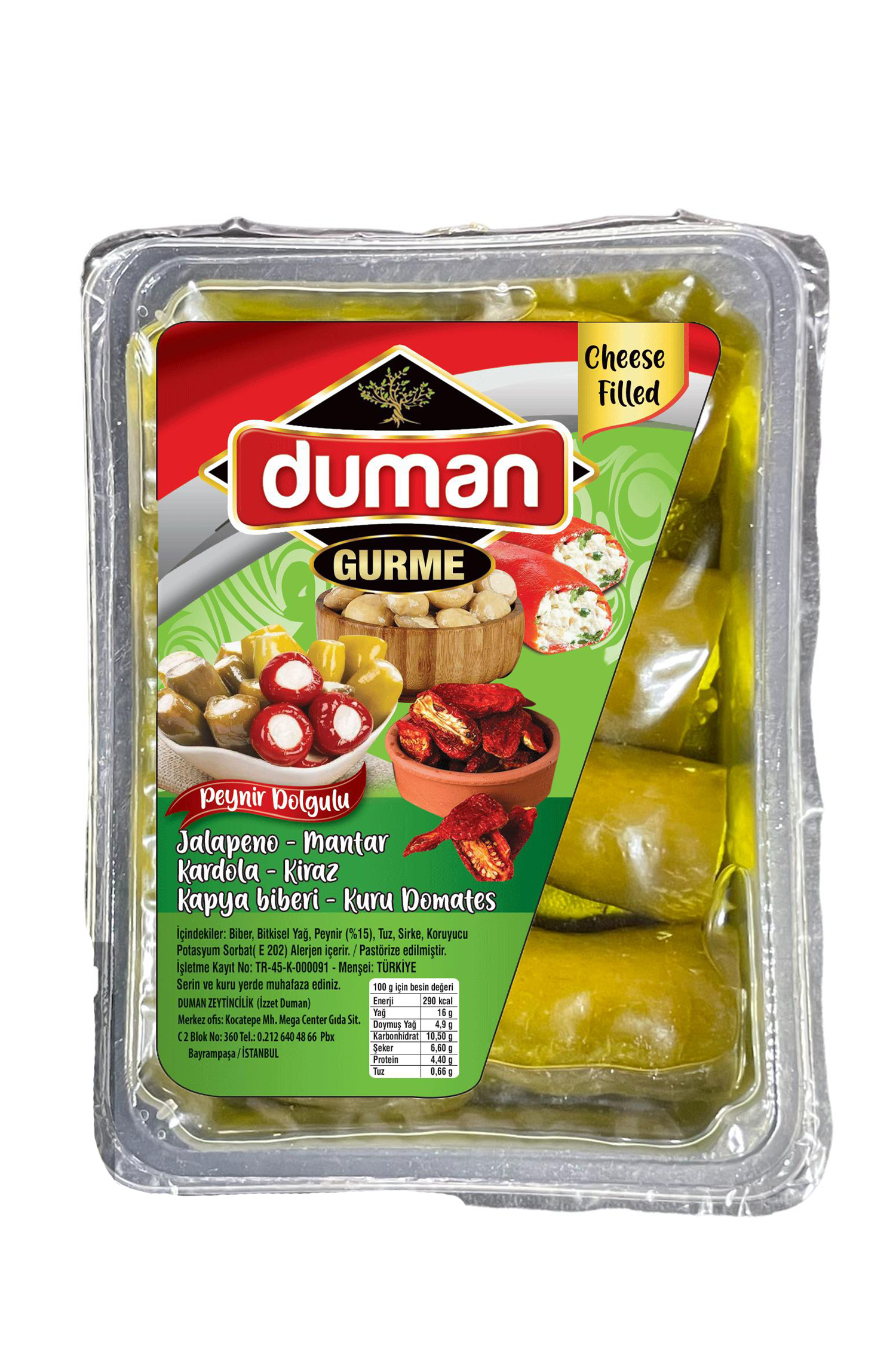 DUMAN GURME BİRİNCİ KALİTE PEYNİR DOLGULU JALAPENO BİBER 200 GR