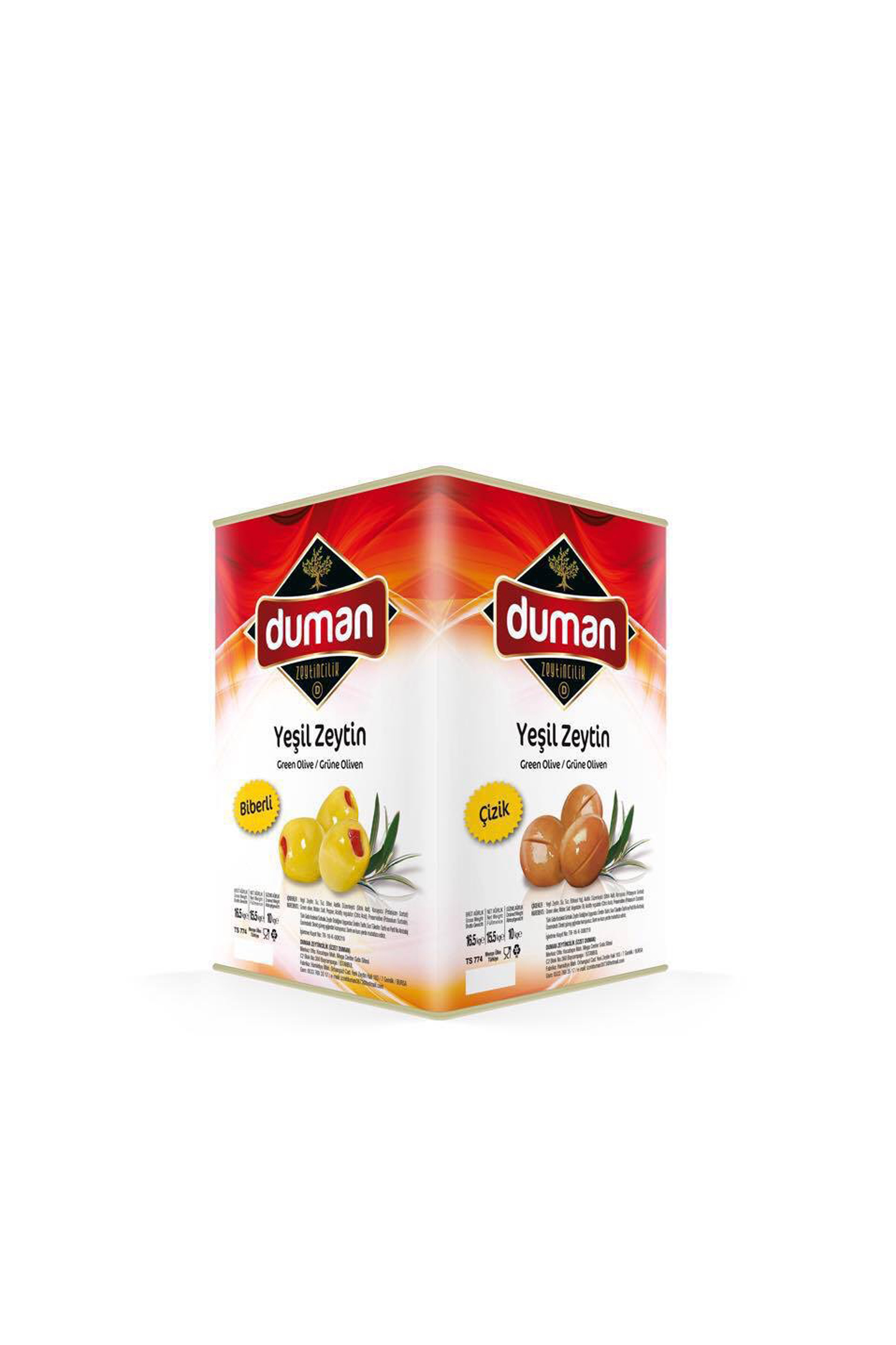 DUMAN GURME KAHVALTILIK BİBERLİ YEŞİL ZEYTİN (140-160) KLB İRİ BOY 10 KG